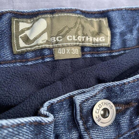 BC Clothing Mens Fleece Lined Medium Wash Blue Jeans Straight Leg 40x30 READ​​ - Picture 3 of 12